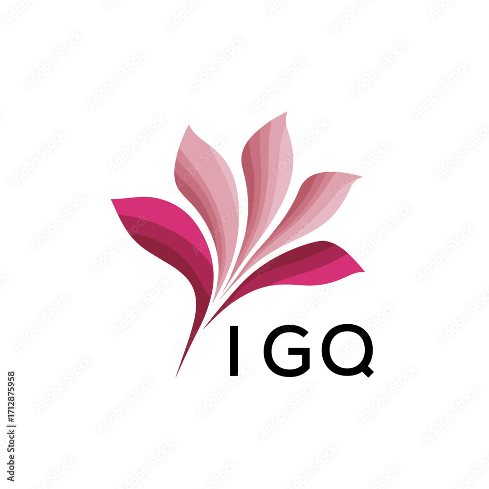 Obraz premium IGQ Creative Nature-Inspired Logo Concept Isolated on White, IGQ Later Logo, Minimalist Floral Branding Illustration in Pink Shades.IGQ floral logo, IGQ flower logo, IGQ abstract flower, IGQ pi