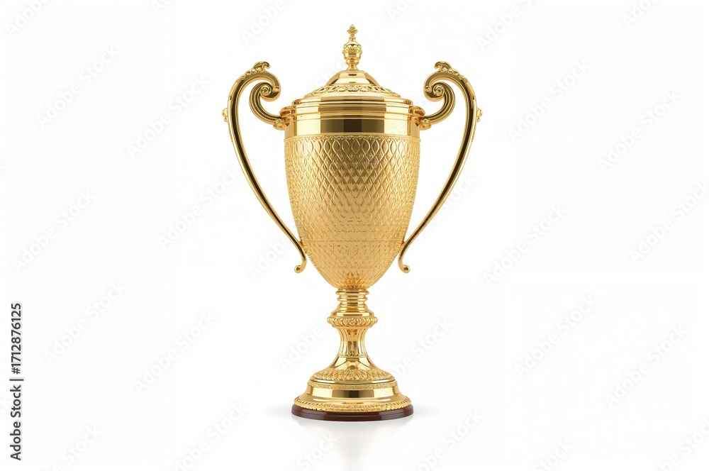 Fototapeta premium Golden award trophy on a plain white backdrop