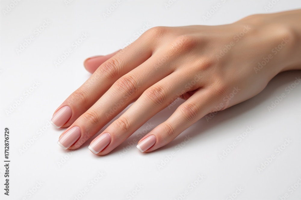 Naklejka premium Close-up of a woman's bare nails against a white backdrop