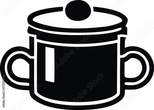 Simple iconography of a pot with two handles and a lid ideal for cooking kitchenware culinary themes food preparation