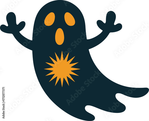 Flying Ghost with Orange Eyes – Halloween Spooky Spirit Vector Illustration