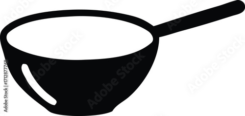 Simple black and white line art of a saucepan filled with white liquid ideal for cooking or kitchen concepts