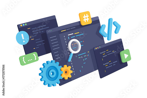 Programming and Software Development Illustration – Coding, Debugging, and Development Tools