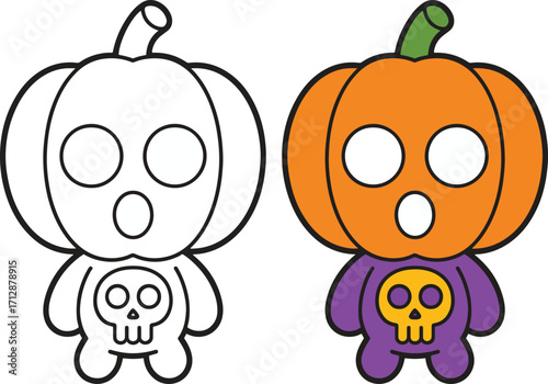 Pumpkin Head Character in Costume – Halloween Cartoon Vector Illustration