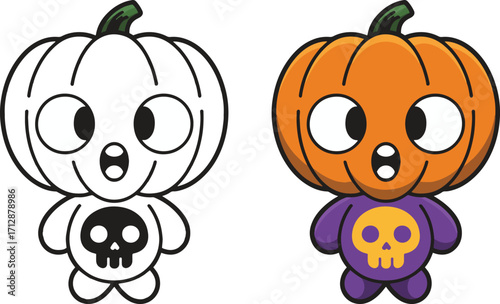 Pumpkin Head Character in Costume – Halloween Cartoon Vector Illustration