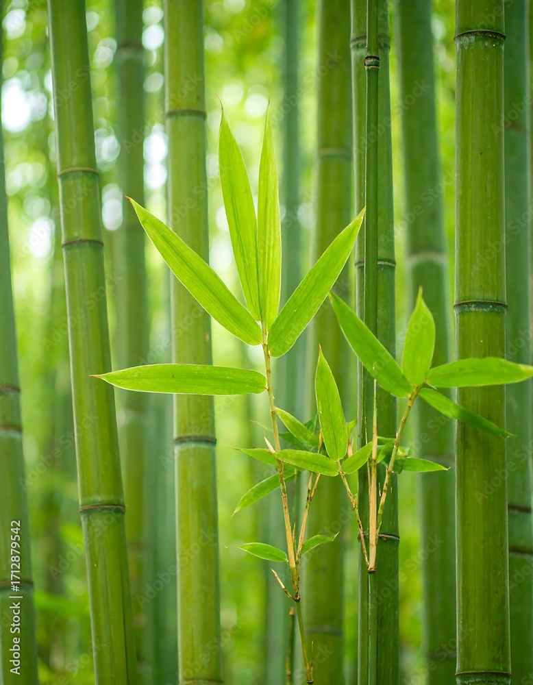 Fototapeta premium Lush green bamboo grove with vibrant leaves
