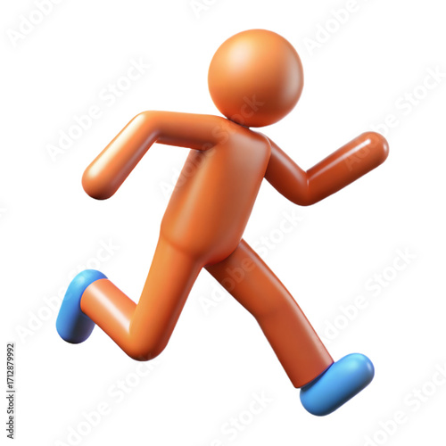 Orange stickman icon running fast motion graphic element for apps and websites