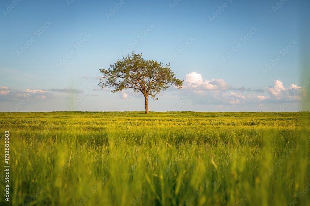 Fototapeta premium Tree standing alone in the grassland of a protected reserve