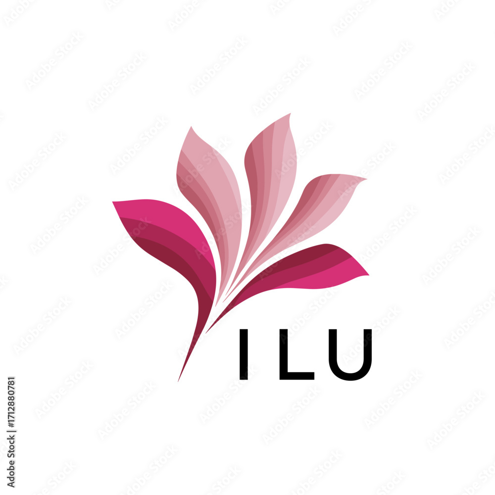 Obraz premium ILU Creative Nature-Inspired Logo Concept Isolated on White, ILU Later Logo, Minimalist Floral Branding Illustration in Pink Shades. 