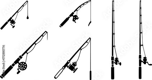 Fishing rod silhouette, Fishing rod svg, Fishing pole svg, Spinning rods svg, Spinning rods illustration, Fishing rod bundle, Fishing rod clipart