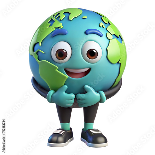 Cute cartoon earth character giving thumbs up friendly planet representation