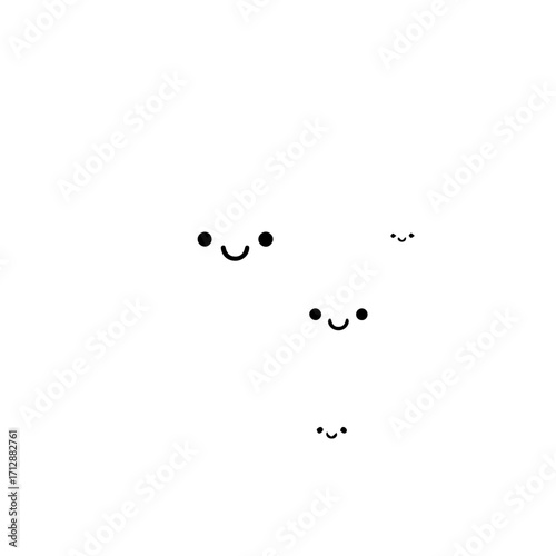Simple Black and White Smiling Faces with Varying Sizes and Expressions.
