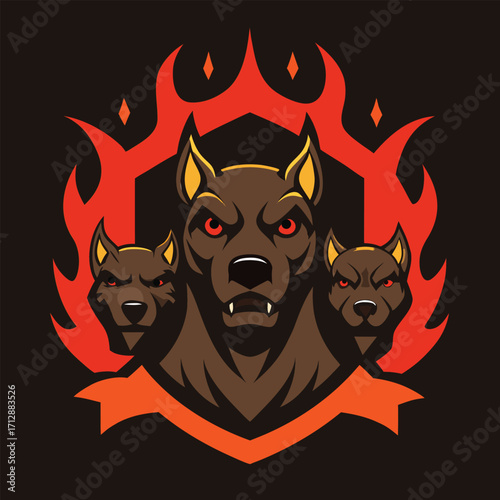 Fierce Three Headed Dog Guardian of the Fiery Underworld