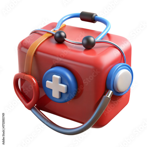 Red first aid kit with stethoscope medical symbol emergency medical supplies icon