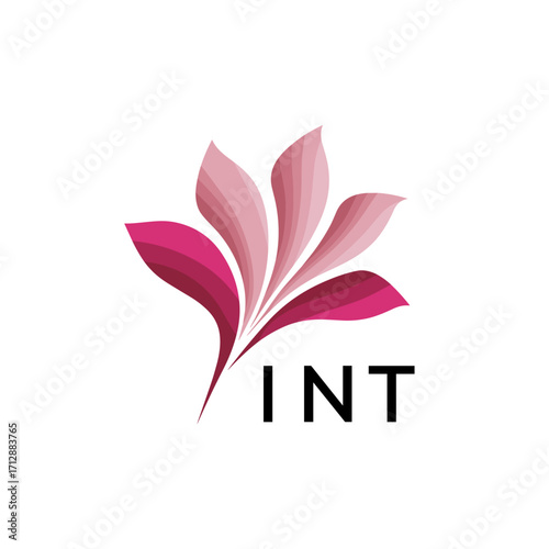 INT Creative Nature-Inspired Logo Concept Isolated on White, INT  Later Logo, Minimalist Floral Branding Illustration in Pink Shades.
