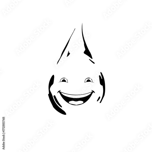 Smiling Water Drop Cartoon Character with Happy Expression and Outlined Features.