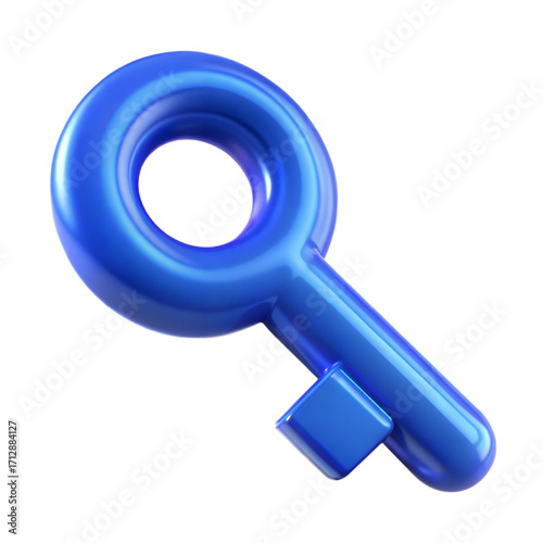 Stylized translucent blue 3d rendered key object abstract shiny smooth shape