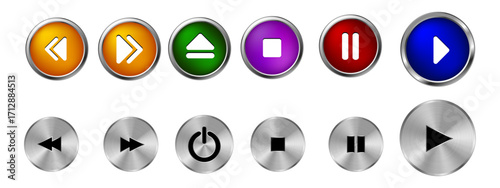 Media player button sets. Video audio player, player  Play and pause buttons set. vector illustration. Silver button set