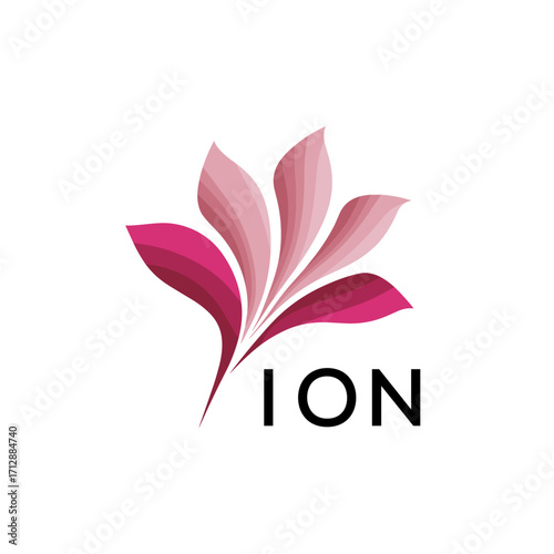 ION Creative Nature-Inspired Logo Concept Isolated on White, ION  Later Logo, Minimalist Floral Branding Illustration in Pink Shades.
