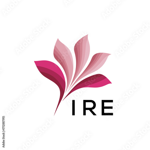 IRE Creative Nature-Inspired Logo Concept Isolated on White, IRE Later Logo, Minimalist Floral Branding Illustration in Pink Shades.
