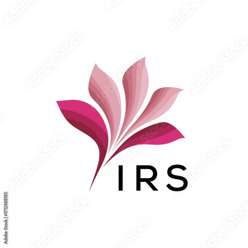 IRS Creative Nature-Inspired Logo Concept Isolated on White, IRS Later Logo, Minimalist Floral Branding Illustration in Pink Shades.
