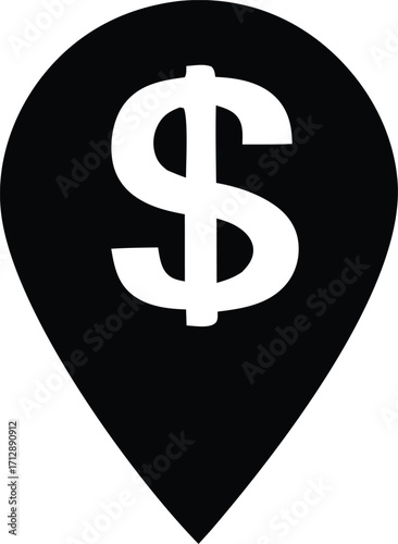 Dollar sign location pin icon symbol representing financial destination and currency mark for business and investment purposes