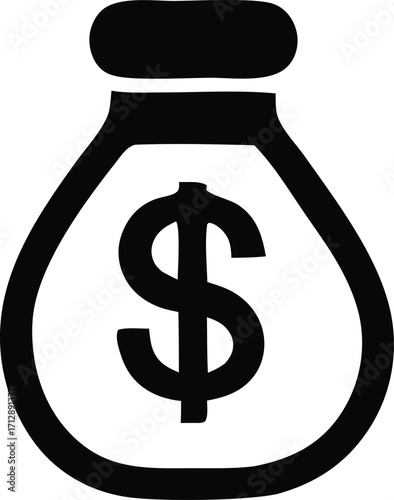 Money bag icon featuring a dollar sign symbol for financial wealth and business success concepts