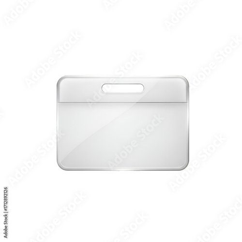A clear plastic badge holder with a slot for a lanyard isolated on transparent background