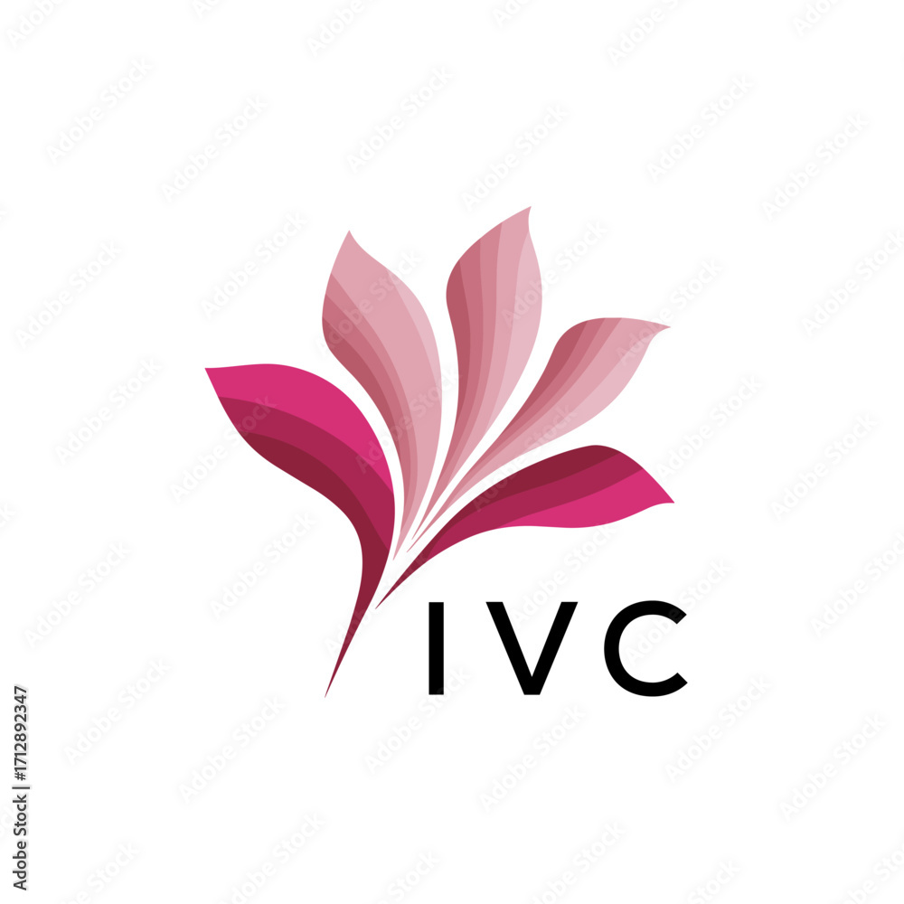 Obraz premium IVC Creative Nature-Inspired Logo Concept Isolated on White, IVC Later Logo, Minimalist Floral Branding Illustration in Pink Shades. 