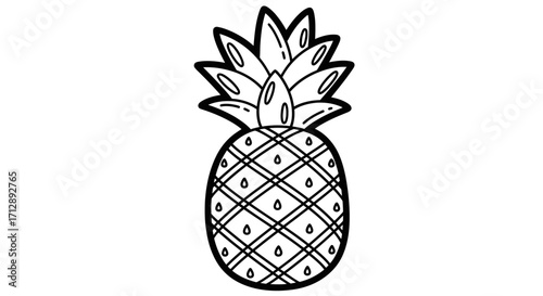 Stylized Pineapple Fruit with Leaf Crown and Pattern on Isolated White Background