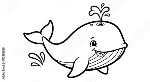 Joyful Baby Whale Spouting Water, Isolated White Background