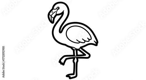 Elegant Flamingo Standing on One Leg, Isolated White Background