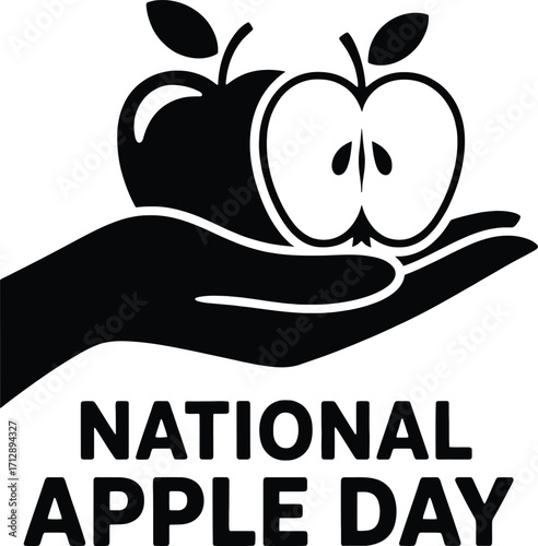 National Apple Day hand holding apple logo on white background Keywords: apple, national apple day, fruit, healthy eating, harvest, autumn, food