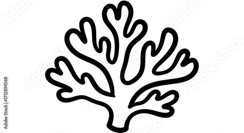 A simple, stylized black and white illustration of a coral reef.
