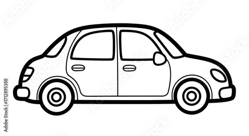 A simple black and white line drawing of a car, viewed from the side.