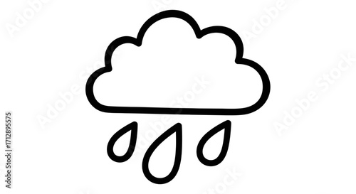 Simple line drawing of a rain cloud and raindrops.