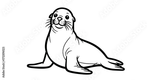 Peaceful Cartoon Seal Lying Down, Cute Marine Mammal on Isolated White Background.