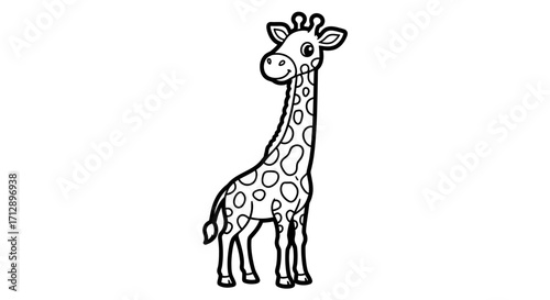 Tall Cartoon Giraffe Standing with a Friendly Expression, Isolated White Background