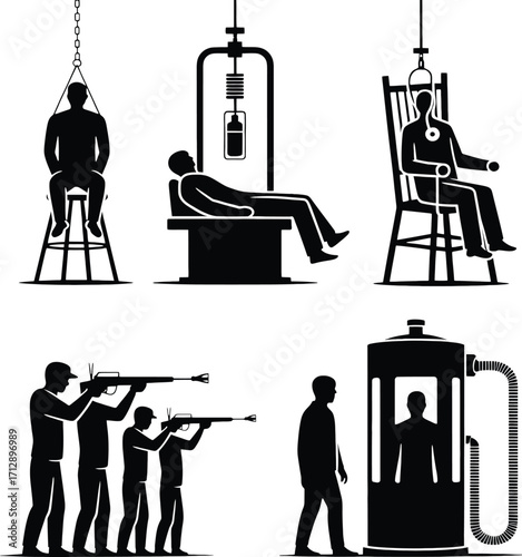 Silhouettes of People in Various Devices and Military Formation person