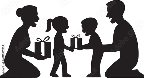 Happy family silhouette giving presents illustration vector