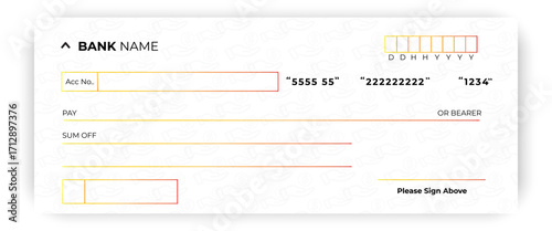 Bank check, vector blank money cheque, checkbook template with guilloche pattern and fields. Currency payment coupon