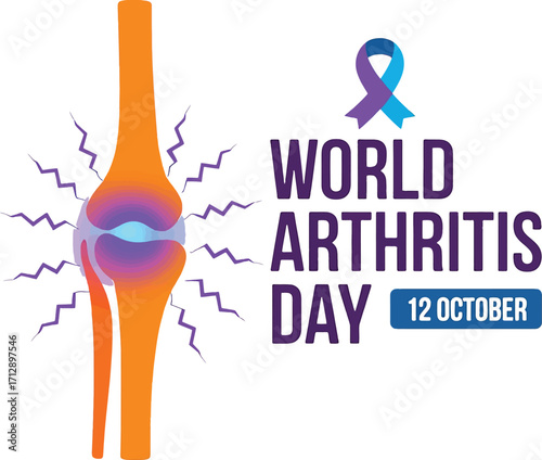 World Arthritis Day October 12th with Diseased Knee Joint and Ribbon Graphic vector illustration