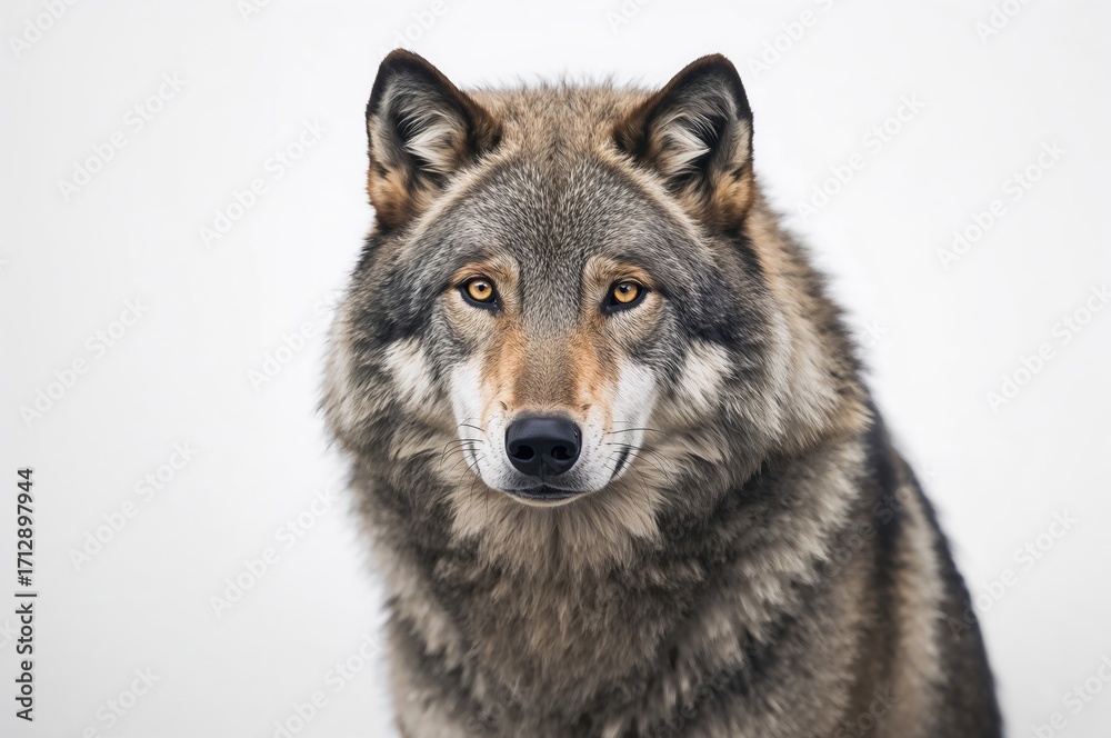 Fototapeta premium Gray wolves standing alone against a white background