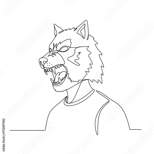 Wolf mask illustration of a person with fierce expression  