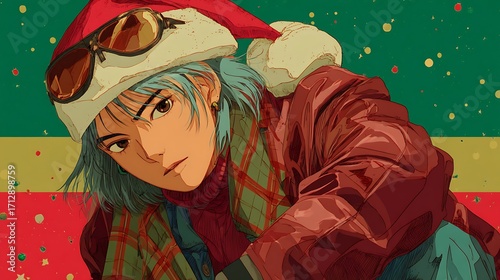 male anime animation with a Christmas theme