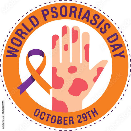 World Psoriasis Day Illustration with Hand and Awareness Ribbon skin condition dermatology