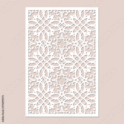 Laser cut decorative panel template 2x3, featuring ornamental filigree for decorative panel usage