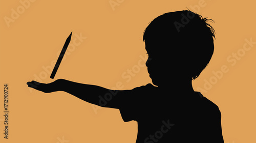 Intrigued young learner holding pencil with curiosity and wonder about education and imagination