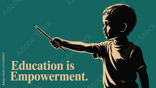Inspiring young student holding pencil, education is empowerment, creative learning and future success