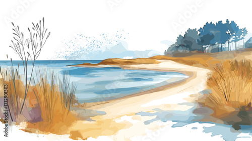 Curonian Spit. Curonian Spit watercolor vector illustration